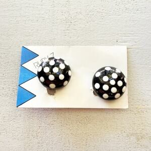 RUBY Z Vintage Ceramic Hand Painted Polka Dot Clip On Statement Earrings